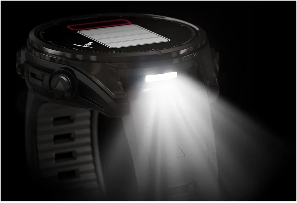 Išmanusis laikrodis Garmin Fenix 8 – 43 mm, AMOLED Sapphire, Pilkos anglies spalvos DLC titanas su juodos / pilkos akmenukų spalvos silikoniniu
