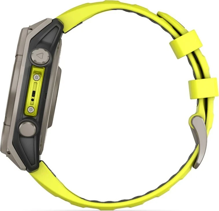 Išmanusis laikrodis Garmin Fenix 8 47mm, Solar, Sapphire, Titanas su ryškiai geltonu / grafito spalvos silikoniniu dirželiu
