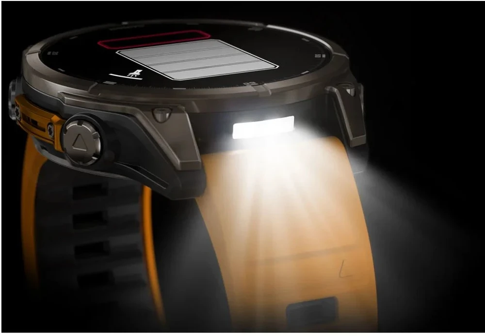 Išmanusis laikrodis Garmin Fenix 8 – 51 mm, AMOLED Sapphire, Iš titano su oranžiniu / grafito spalvos silikoniniu dirželiu