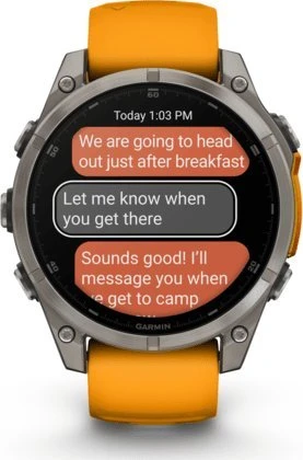 Išmanusis laikrodis Garmin Fenix 8 - 47 mm, AMOLED Sapphire, Titanas su oranžiniu / grafito spalvos silikoniniu dirželiu