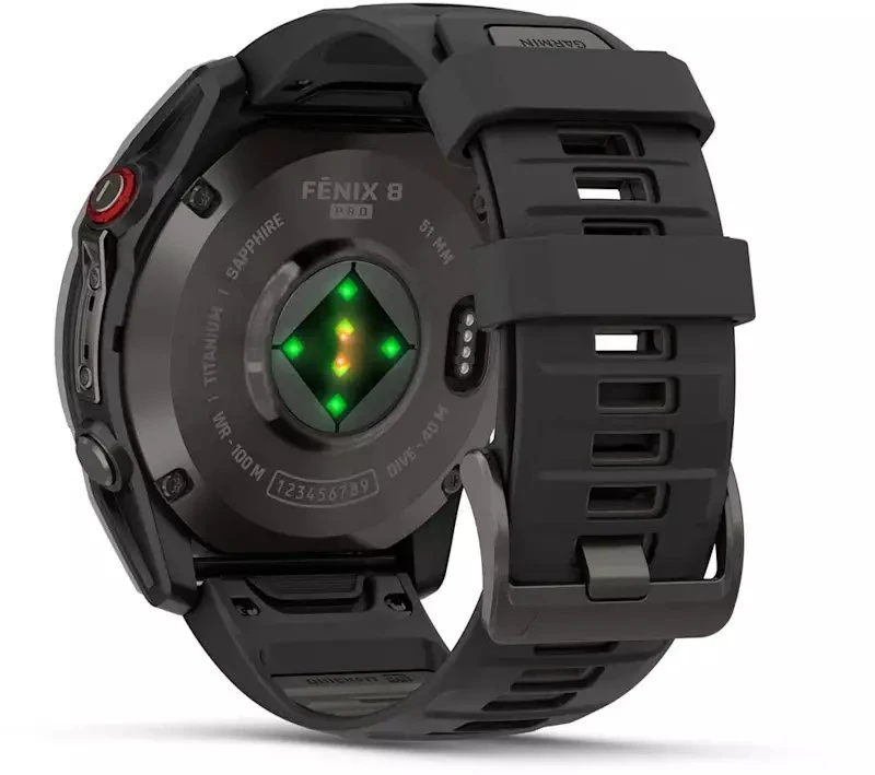 Išmanusis laikrodis Garmin fēnix® 8 Pro – 51 mm, AMOLED Sapphire, Pilkos anglies spalvos DLC titanas su juodos / pilkos akmenukų spalvos silikoniniu dirželiu | 010-03199-01