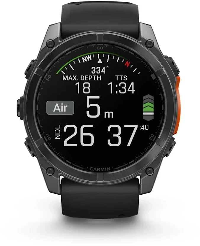 Išmanusis laikrodis Garmin Fenix 8 – 51 mm, AMOLED Skalūno pilkos spavos korpusas su juodu silikono dirželiu