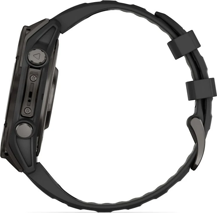 Garmin Išmanusis laikrodis Fenix 8 – 47 mm, AMOLED Sapphire, Pilkos anglies spalvos DLC titanas su juodai pilkos spalvos silikoniniu dirželiu