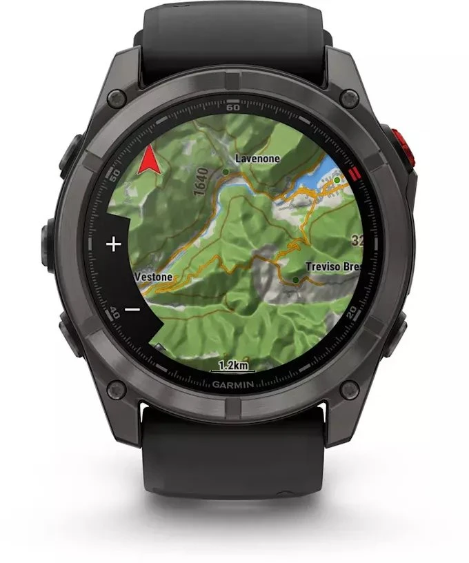 Išmanusis laikrodis Garmin fēnix® 8 Pro – 51 mm, AMOLED Sapphire, Pilkos anglies spalvos DLC titanas su juodos / pilkos akmenukų spalvos silikoniniu dirželiu | 010-03199-01