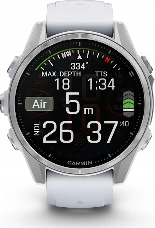 Išmanusis laikrodis Garmin Fenix 8 – 43 mm, AMOLED Sidabrinės spalvos korpusas su baltojo akmens spalvos silikoniniu dirželiu