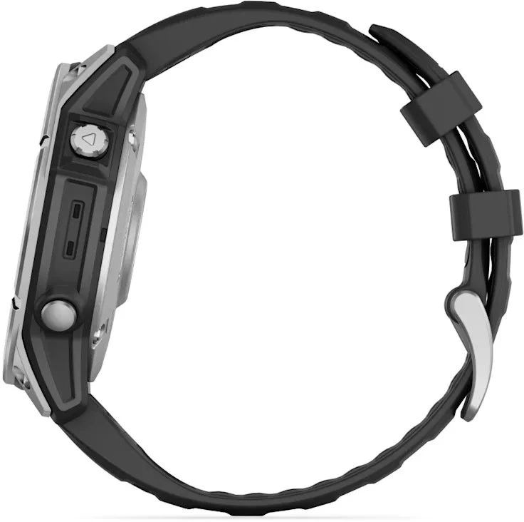 Išmanusis laikrodis Garmin Fenix E,47mm,  Nerūdijančio plieno korpusa su juodos spalvos silikoniniu dirželiu