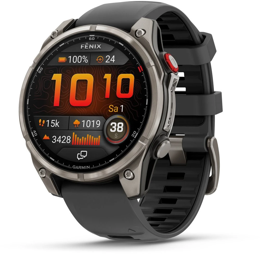Išmanusis laikrodis Garmin fēnix® 8 Pro – 47 mm, AMOLED Sapphire, titanas su grafito spalvos / juodu silikoniniu dirželiu