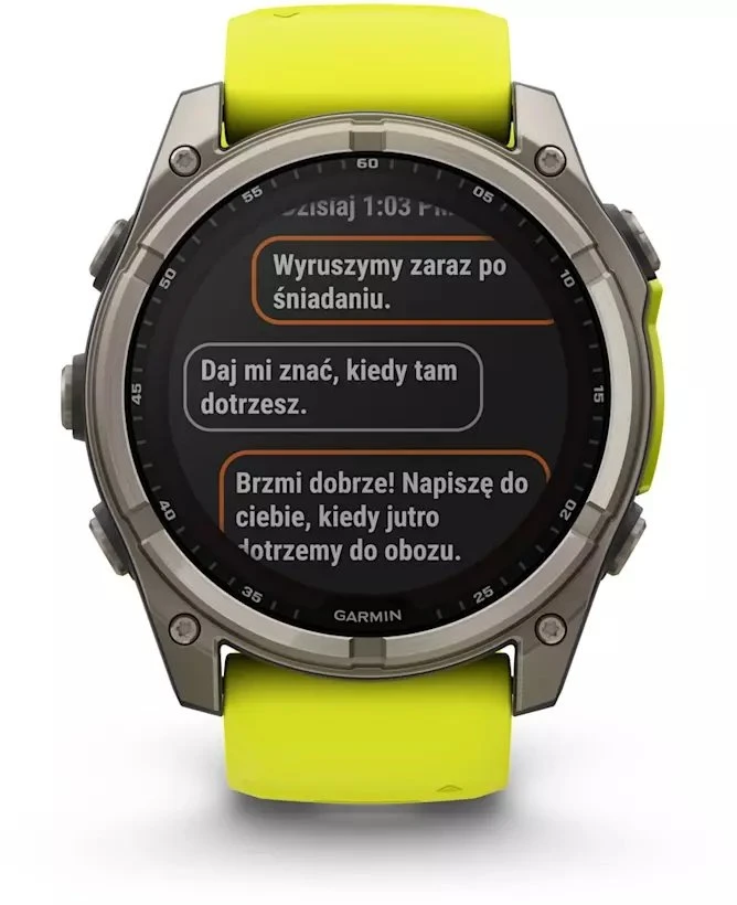 Išmanusis laikrodis Garmin Fenix 8 51mm, Solar, Sapphire, Titanas su ryškiai geltonu / grafito spalvos silikoniniu dirželiu