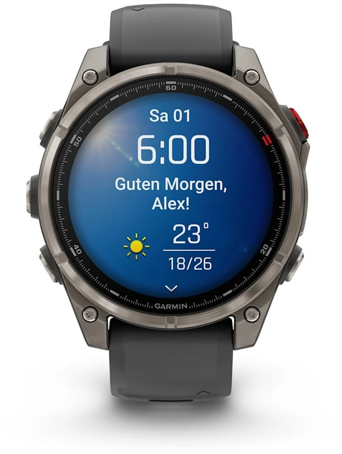 Išmanusis laikrodis Garmin fēnix® 8 Pro – 47 mm, AMOLED Sapphire, titanas su grafito spalvos / juodu silikoniniu dirželiu