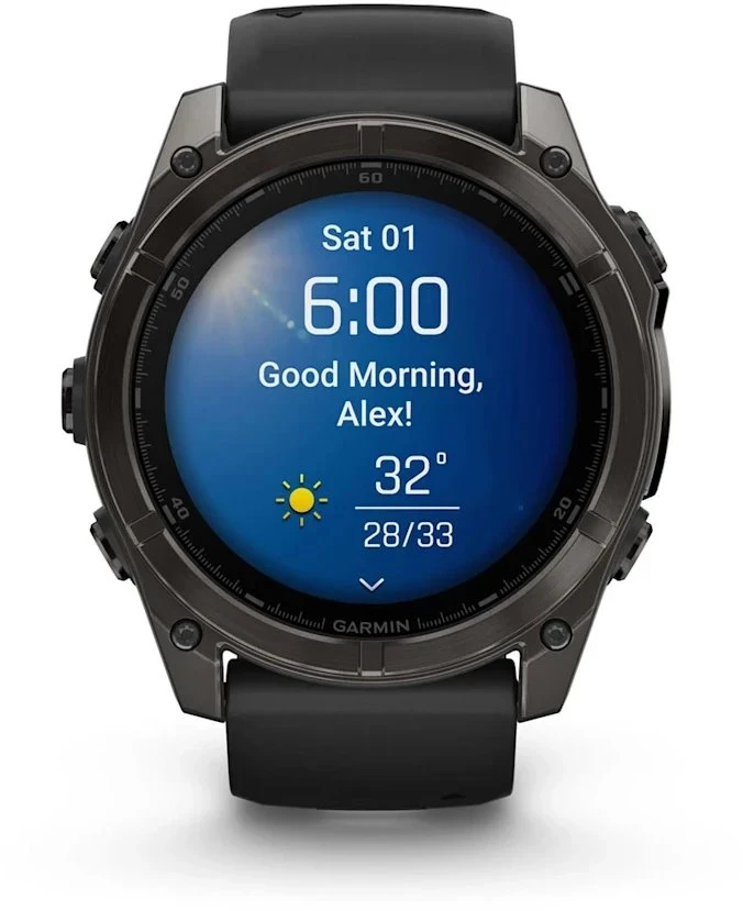 Išmanusis laikrodis Garmin Fenix 8  - 51 mm, AMOLED Sapphire, Anglies pilkumo DLC su juodos / pilkos akmenukų spalvos silikoniniu dirželiu