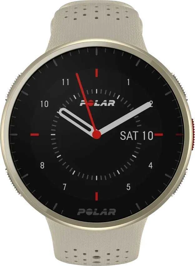 Išmanusis laikrodis Polar Pacer Pro, S/L dydis, Auksinės spalvos korpusas su kreminės spalvos silikoniniu dirželiu