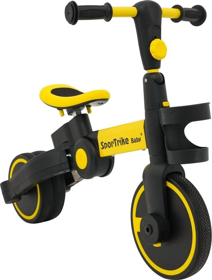 Stumiamas triratukas su rankene Happy Bike 3in1 Sportrike geltonos spalvos