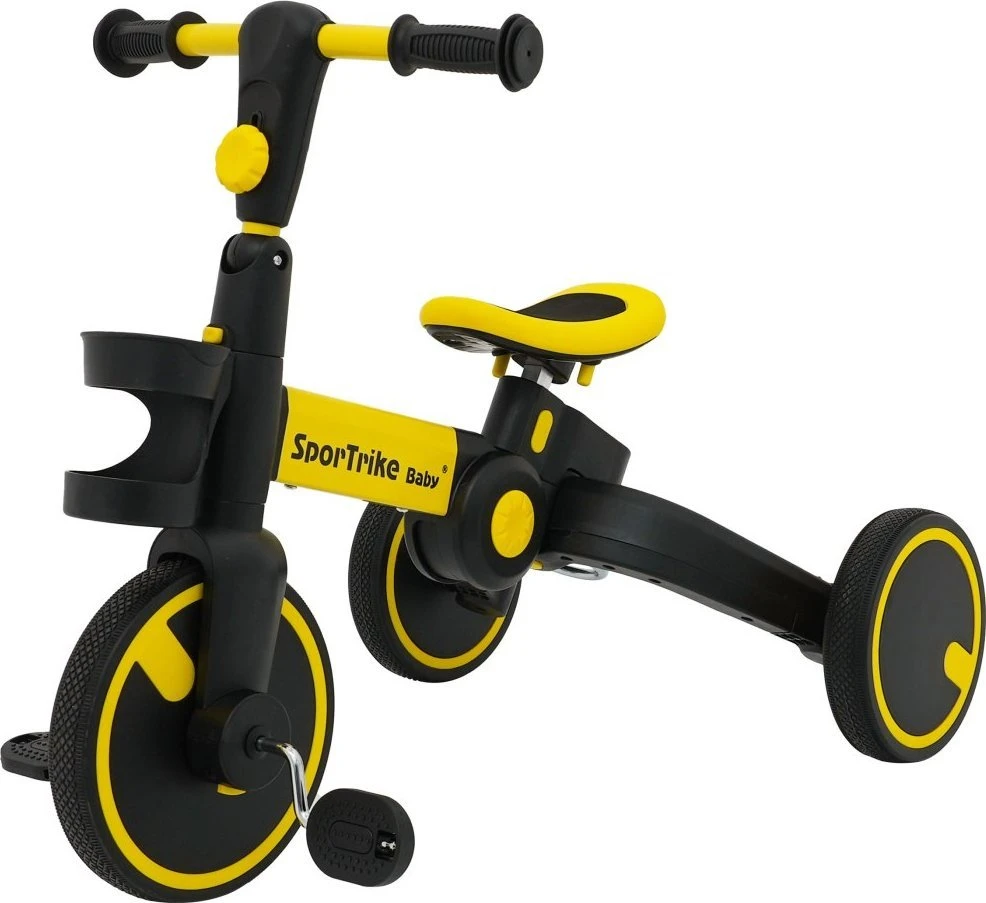 Stumiamas triratukas su rankene Happy Bike 3in1 Sportrike geltonos spalvos