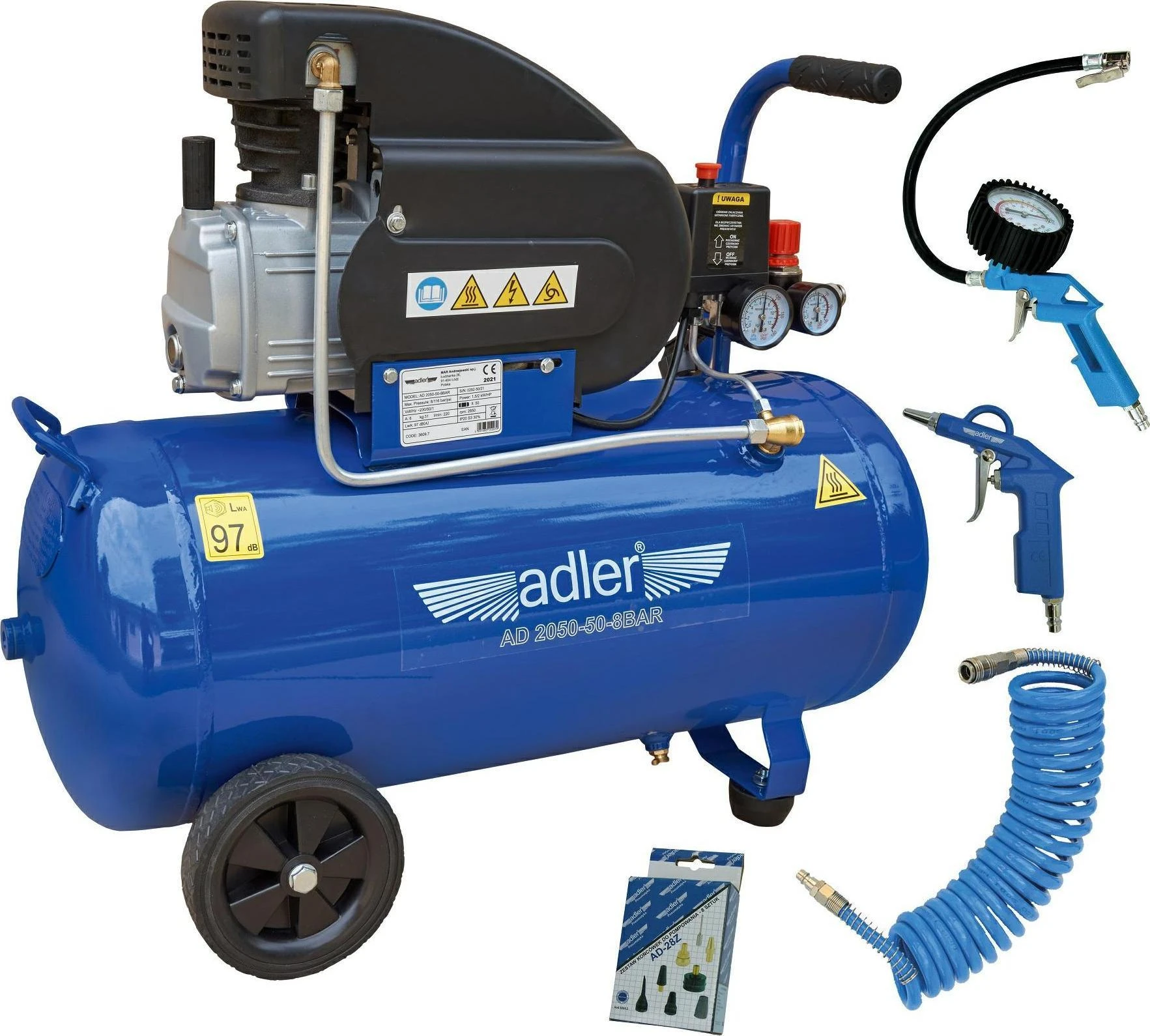 ADLER KOMPRESORIUS 50l AD 2050-50-8BAR 230V SU PRIEDŲ RINKINIU