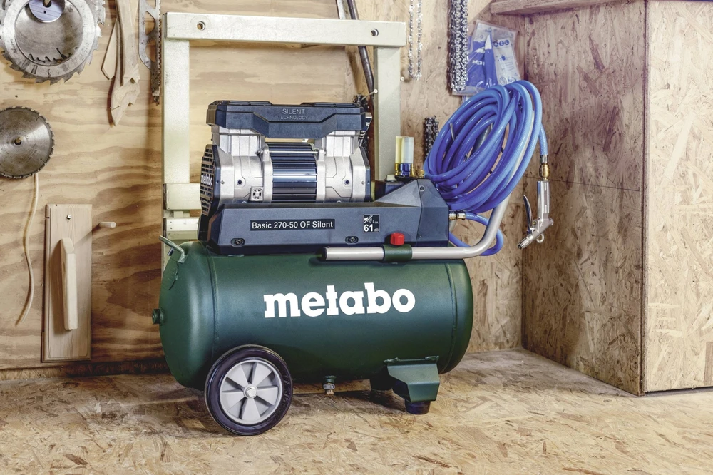 Betepalinis stūmoklinis kompresorius Metabo Basic 270-50 OF Silent; 50 l; 1,5 kW; 10 bar