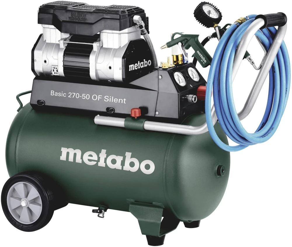 Betepalinis stūmoklinis kompresorius Metabo Basic 270-50 OF Silent; 50 l; 1,5 kW; 10 bar