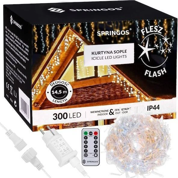 LED užuolaidų girlianda Springos CL0332, 12 m, 300 diodų