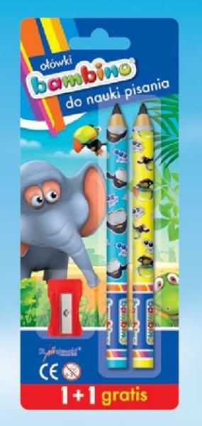 Lean School trikampiai JUMBO pieštukai BAMBINO rašymo mokymuisi, 2 vnt. su drožtuku