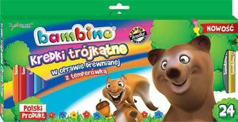St. Majewski BAMBINO Mediniai trikampiai pieštukai mediniame rėmelyje 24 spalvos + galąstuvas