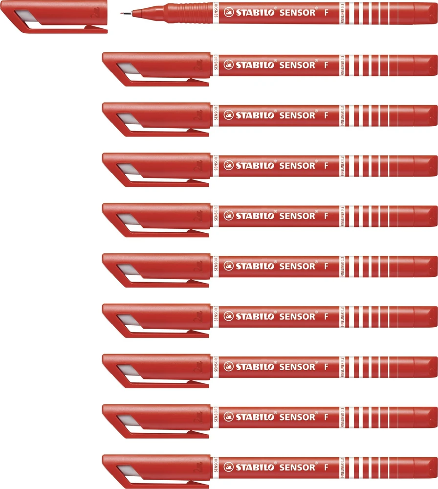 Stabilo Fineliner Sensor 189, 0,3 mm, rød, æske a 10 stk.