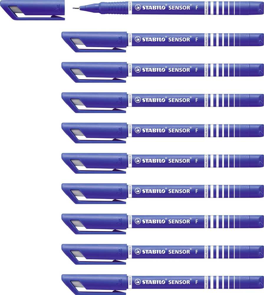 Stabilo Fineliner Sensor 189, 0,3 mm, blå, æske a 10 stk.