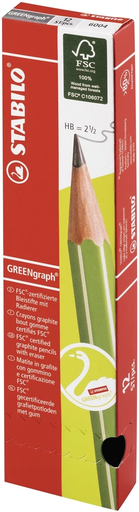 Stabilo Greengraph pieštukas HB, šešiakampis su trintuku viršuje, 12 vnt./pak (201062)