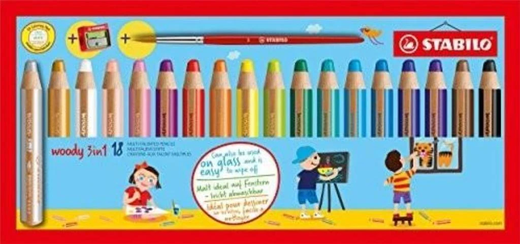 Stabilo Woody 3in1 kreidelės 18 spalvų + galąstuvas (381339)