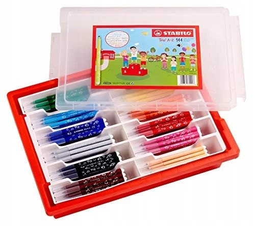 Stabilo Trio A-Z vaikiškų žymeklių rinkinys, 12x12 spalvų, tvirtoje dėžutėje su dangteliu