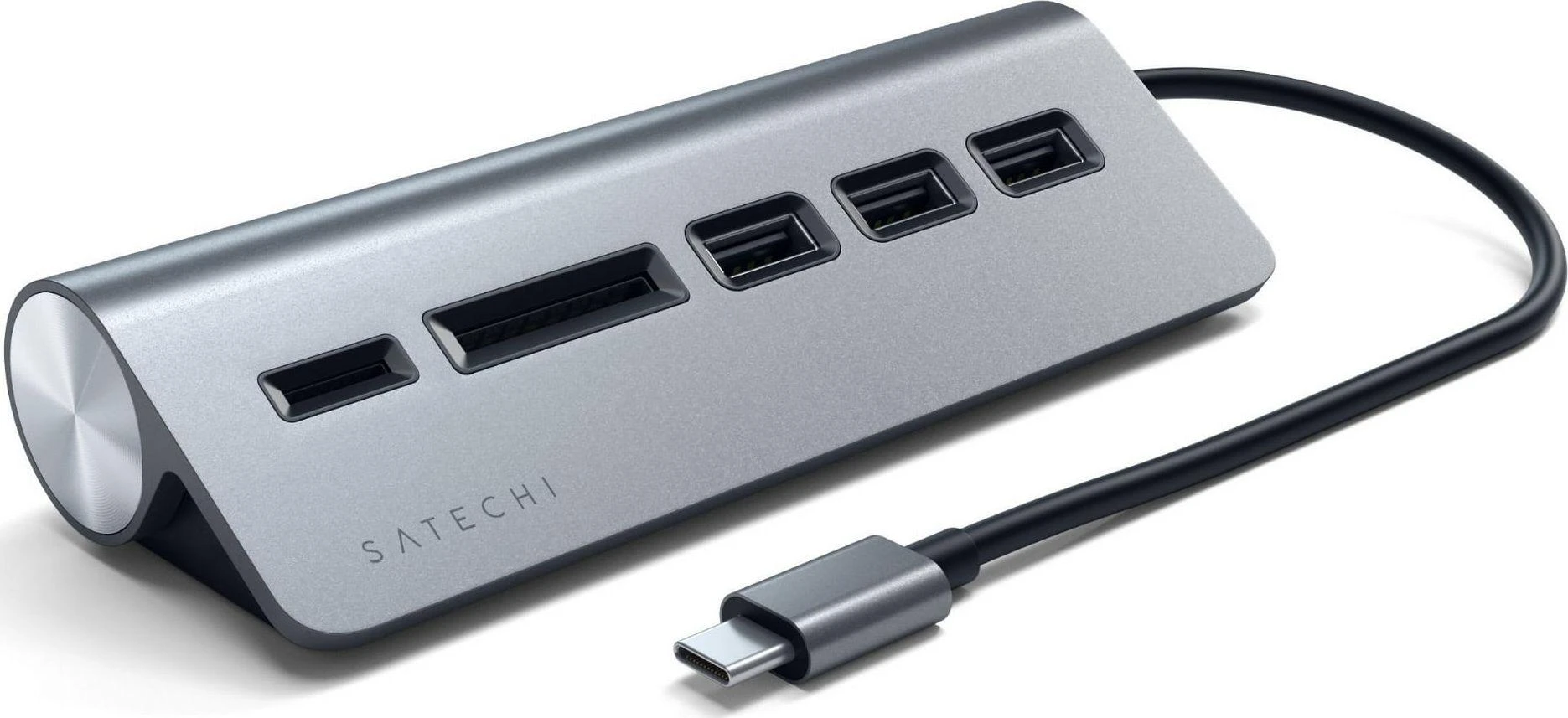 SATECHI Type-C aliuminio USB 3.0 šakotuvas ir kortelių skaitytuvo vieta pilka