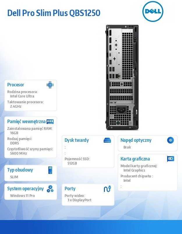 Stacionarus kompiuteris Kompiuteris Dell Slim SLIM PLUS QBS1250, Core Ultra 7 265, 16 GB, Intel Graphics, 512 GB M.2 PCIe Windows 11 Pro