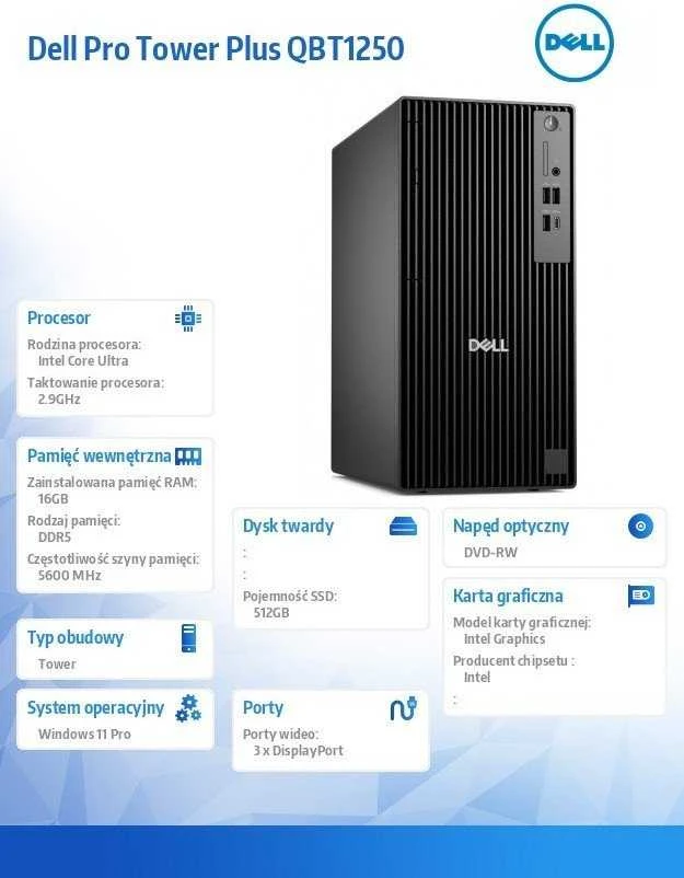 Stacionarus kompiuteris Dell Pro Tower Plus QBT1250 - Ultra 5 235 | 16GB | 512GB | Win11Pro
