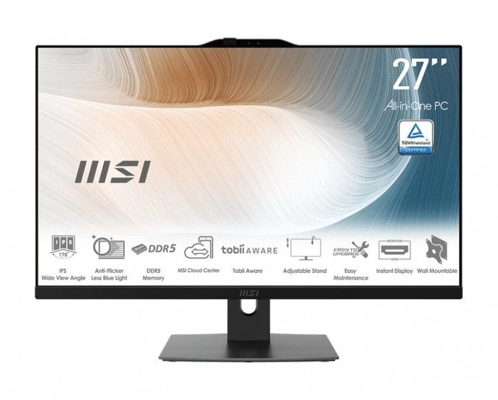 Stacionarus kompiuteris MSI Modern AM272P 1M-855EU Intel Core 5 120U 68.6 cm (27") 1920 x 1080 pikselių All-in-One PC 16 GB DDR5-SDRAM 512 GB SSD Windows 11 Pro Wi-Fi 6E (802.11ax) Juodas