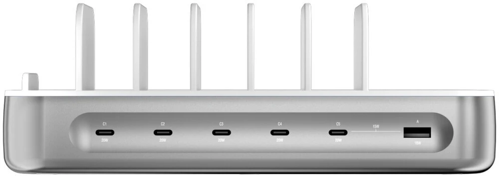 4smarts Team 100W įkrovimo stotelė 5xUSB-C su 6 laidų rinkiniu, sidabrinis