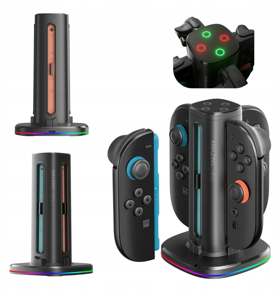 „AmazingThing Thunder Pro PlayDock“ įkroviklis „Nintendo Switch 2“ valdikliams – Juodas