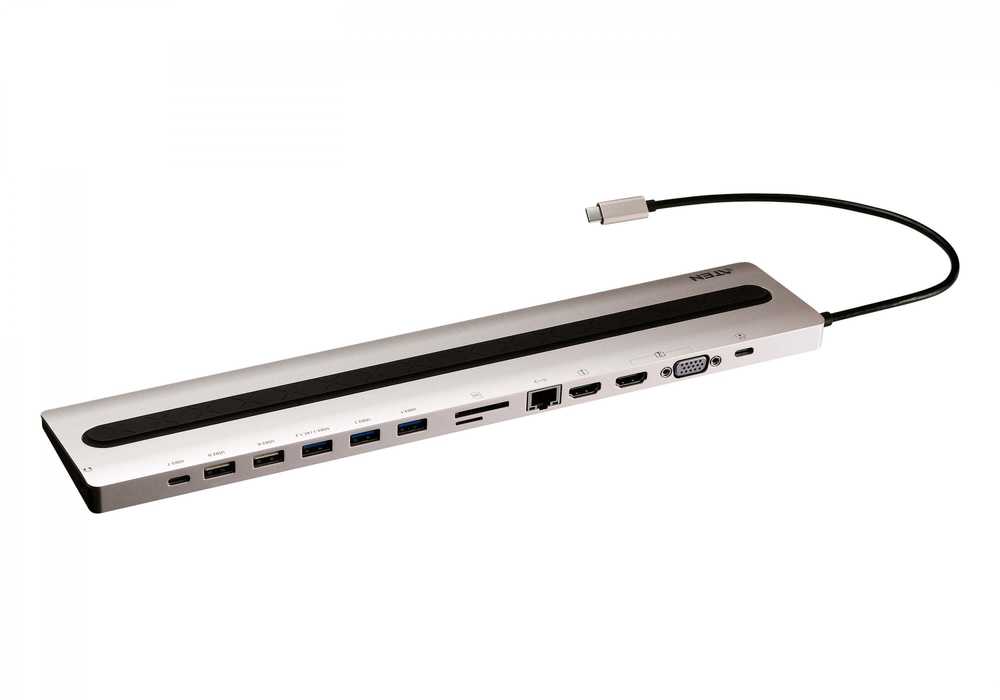 Aten | USB-C kelių prievadų dokas su maitinimo perėjimu | UH3237 | Ethernet LAN (RJ-45) jungtys 1 | VGA (D-Sub) jungtys kiekis 1 | USB 3.0 (3.1 Gen 1) Type-C jungtys kiekis 1 | USB 2.0 jungtys kiekis 2 | HDMI jungtys 2 kiekis