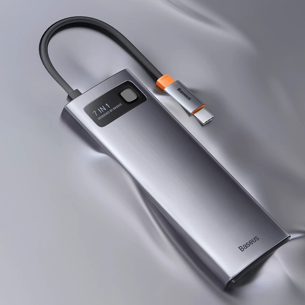 Hub 7in1 Baseus Metal Gleam Series USB-C iki 3x USB 3.0 + HDMI + USB-C PD + VGA + Ethernet RJ45