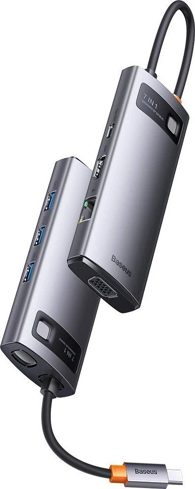 Hub 7in1 Baseus Metal Gleam Series USB-C iki 3x USB 3.0 + HDMI + USB-C PD + VGA + Ethernet RJ45
