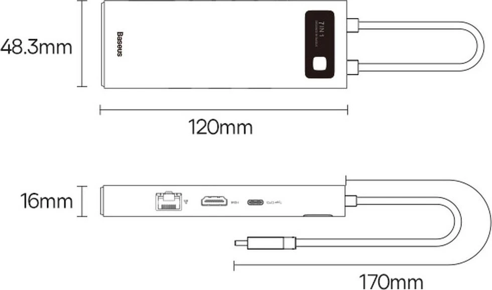Hub 7in1 Baseus Metal Gleam Series USB-C iki 3x USB 3.0 + HDMI + USB-C PD + VGA + Ethernet RJ45