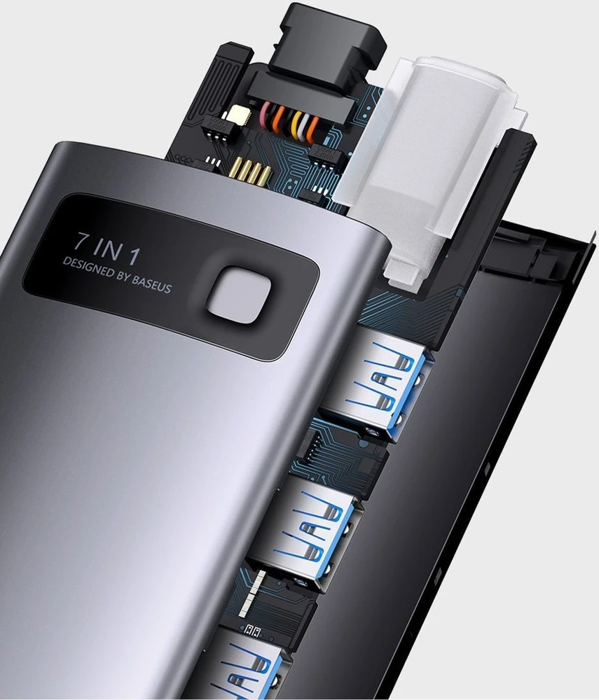 Hub 7in1 Baseus Metal Gleam Series USB-C iki 3x USB 3.0 + HDMI + USB-C PD + VGA + Ethernet RJ45