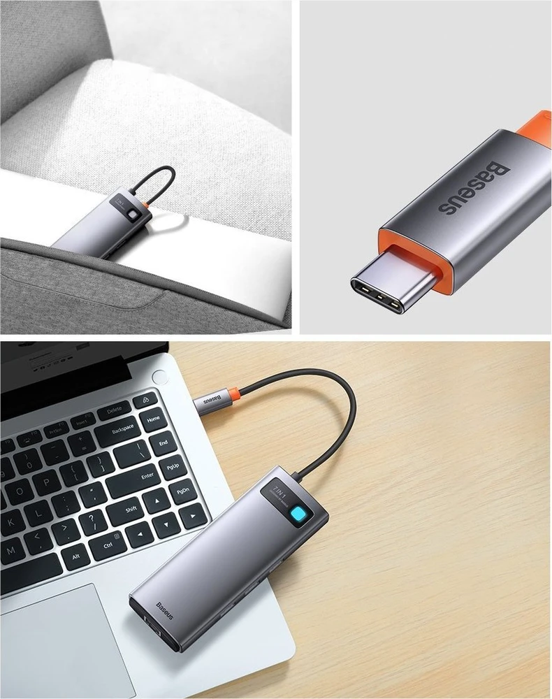 Hub 7in1 Baseus Metal Gleam Series USB-C iki 3x USB 3.0 + HDMI + USB-C PD + VGA + Ethernet RJ45