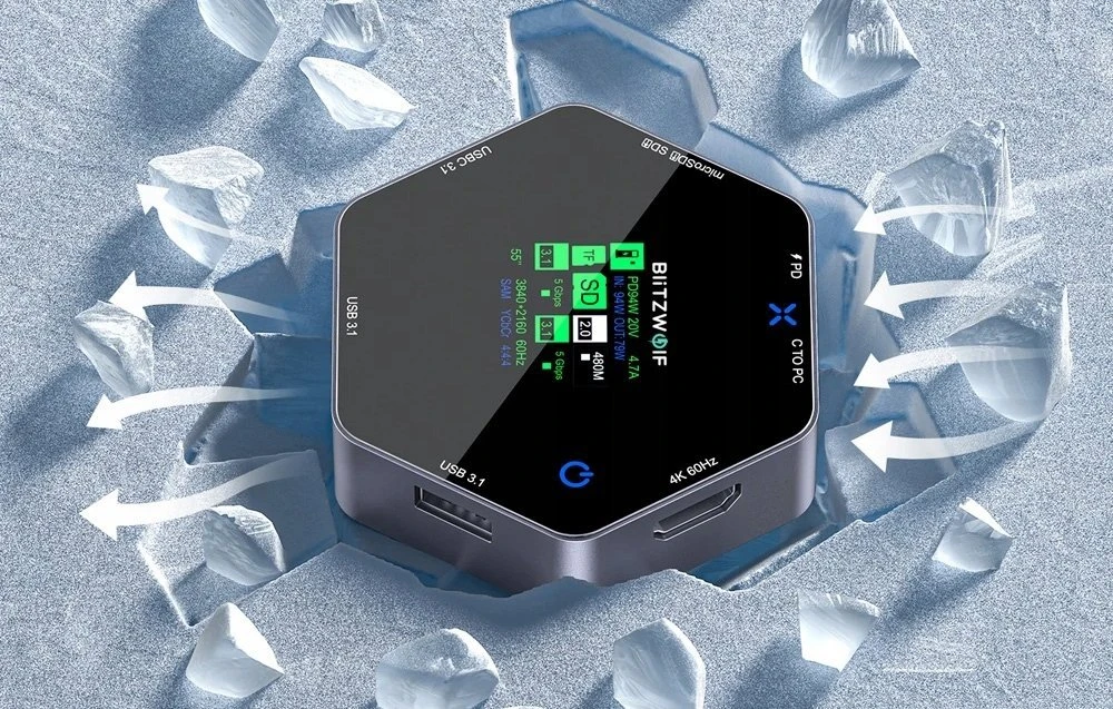 Blitzwolf 8in1 prijungimo stotelė BW-TH16 USB 100W LCD Smart Ekranas