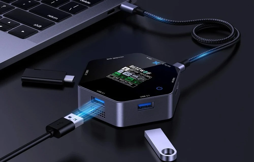 Blitzwolf 8in1 prijungimo stotelė BW-TH16 USB 100W LCD Smart Ekranas