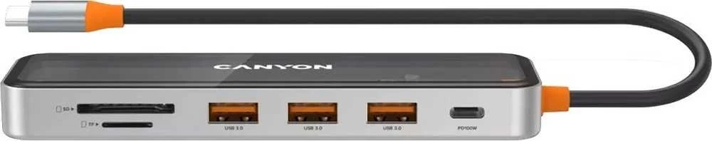 CANYON šakotuvas DS-13 7in1 4k USB-C permatomas erdvės pilkas