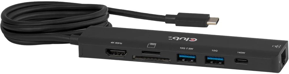Club 3D „Club3D“ USB-C šakotuvas, 7 viename šakotuvas su 2x USB, 1x HDMI, 1x USB-C PD, RJ45, Micro SD/SD, 140 W, 4K 60 Hz, 1 m kabelis