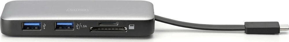 „Digitus Doko“ kelioninė stotelė USB-C 7 prievadų, maks. 4K/60Hz su HDR, HDMI, USB-A 3.2 Gen1, gigabito Ethernet, SD/Micro SD, PD 100W