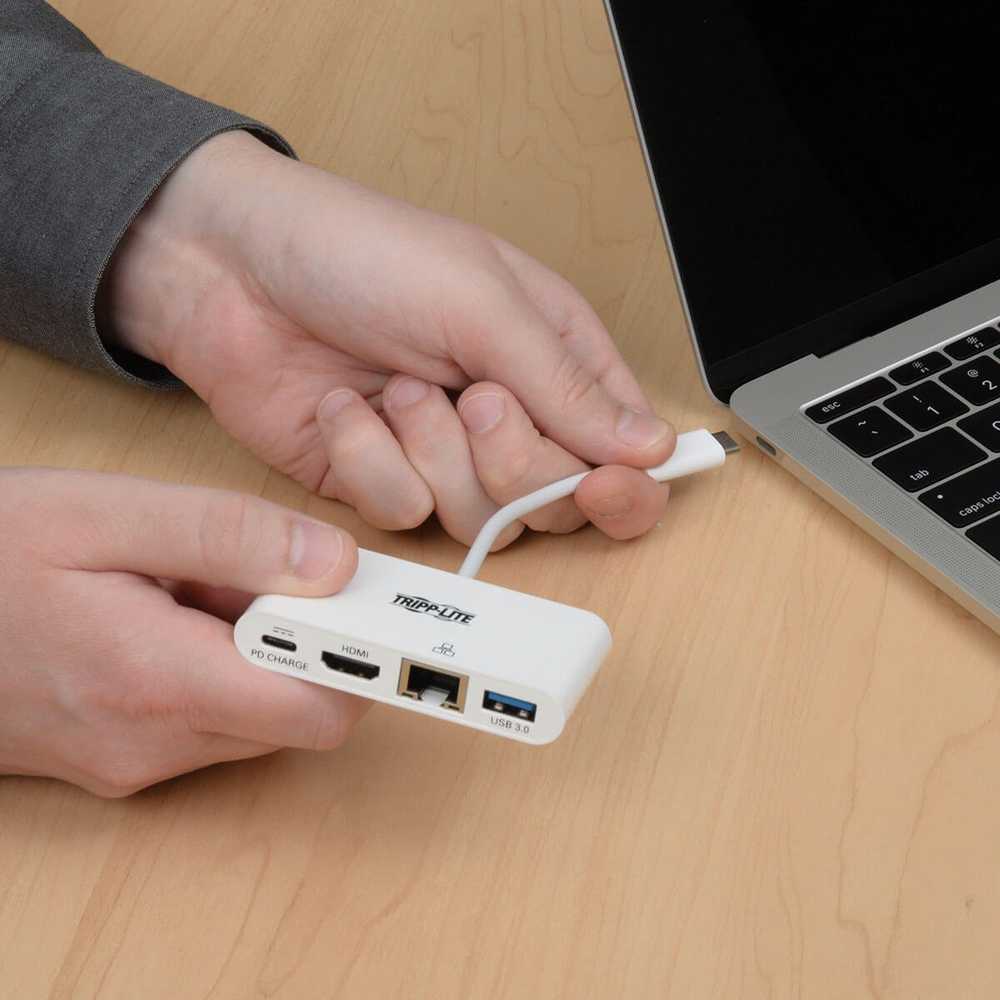 Eaton USB-C HDMI kelių prievadų adapteris, USB 3.2 Gen 1 prievadas, Gigabit Ethernet, 60 W PD įkrovimas, HDCP U444-06N-HGU-C baltas