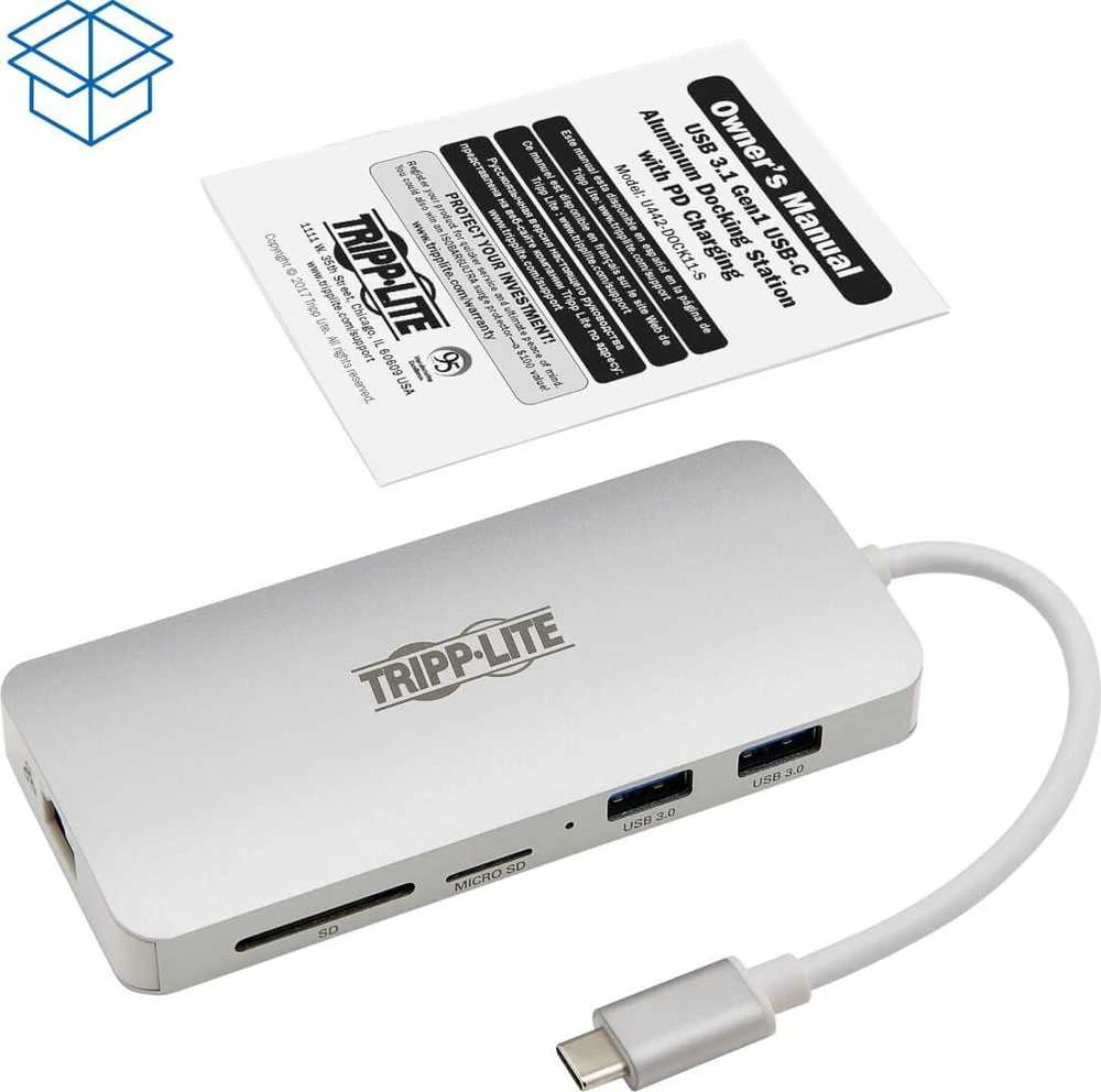 Eaton Tripp Lite USB-C dokas – 4K HDMI, USB 3.2 Gen 1, USB-A/C šakotuvas, GbE, atminties kortelė, 60 W PD įkrovimas