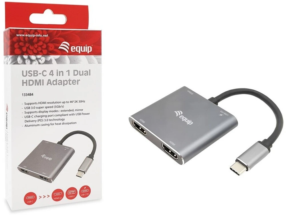 Equip 133484 knyginių kompiuterių dokas / jungčių replikatorius Vielinis USB 3.2 Gen 1 (3.1 Gen 1) Type-C Sidabras