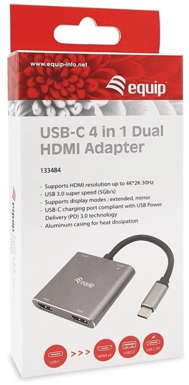 Equip 133484 knyginių kompiuterių dokas / jungčių replikatorius Vielinis USB 3.2 Gen 1 (3.1 Gen 1) Type-C Sidabras