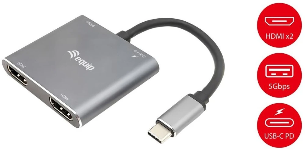 Equip 133484 knyginių kompiuterių dokas / jungčių replikatorius Vielinis USB 3.2 Gen 1 (3.1 Gen 1) Type-C Sidabras